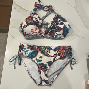 GIBSON LATIMER BIKINI FLORAL HALTER SIZE XS